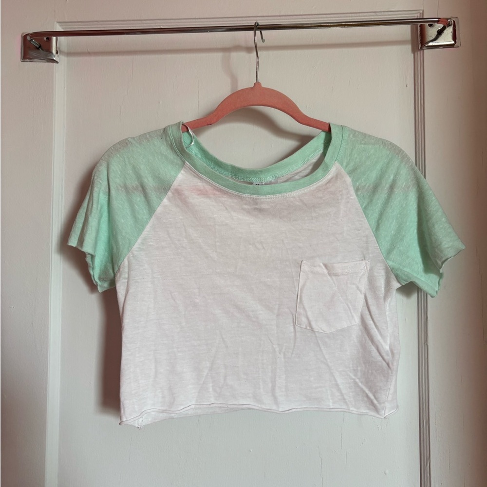 Mint Green and White Cropped Tee
